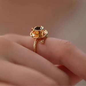 Vintage Coffee Cup Ring - Adjustable Copper French Style Ring Luxury Gift ☕️